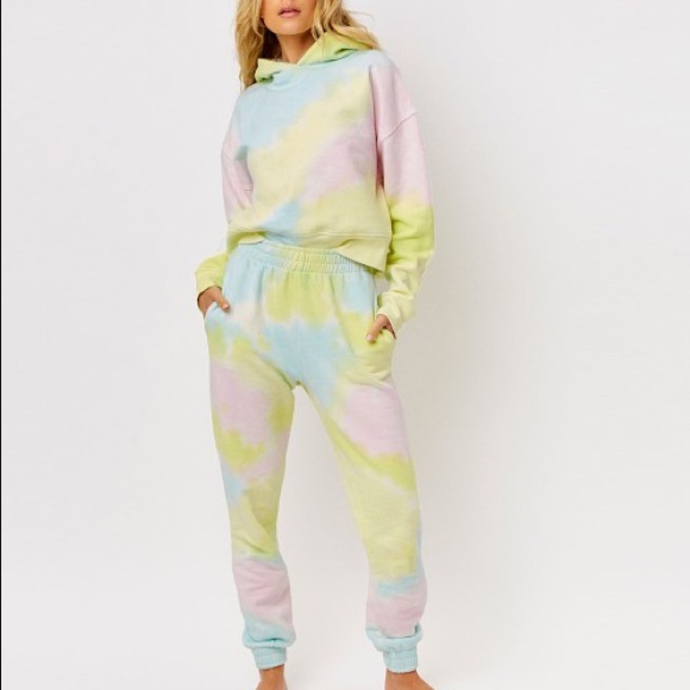 Frankie’s bikinis aiden rainbow tie dye matching sweatsuit M top L bottoms